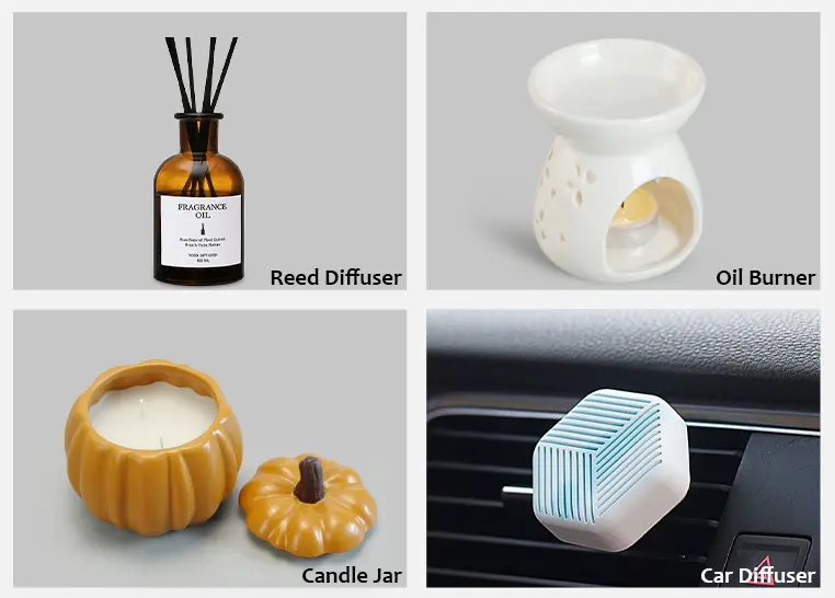 Green-Life aroma ware supplier offering reed diffuser bottles, ceramic oil burners, car diffusers, and candle jars for custom fragrance collections.