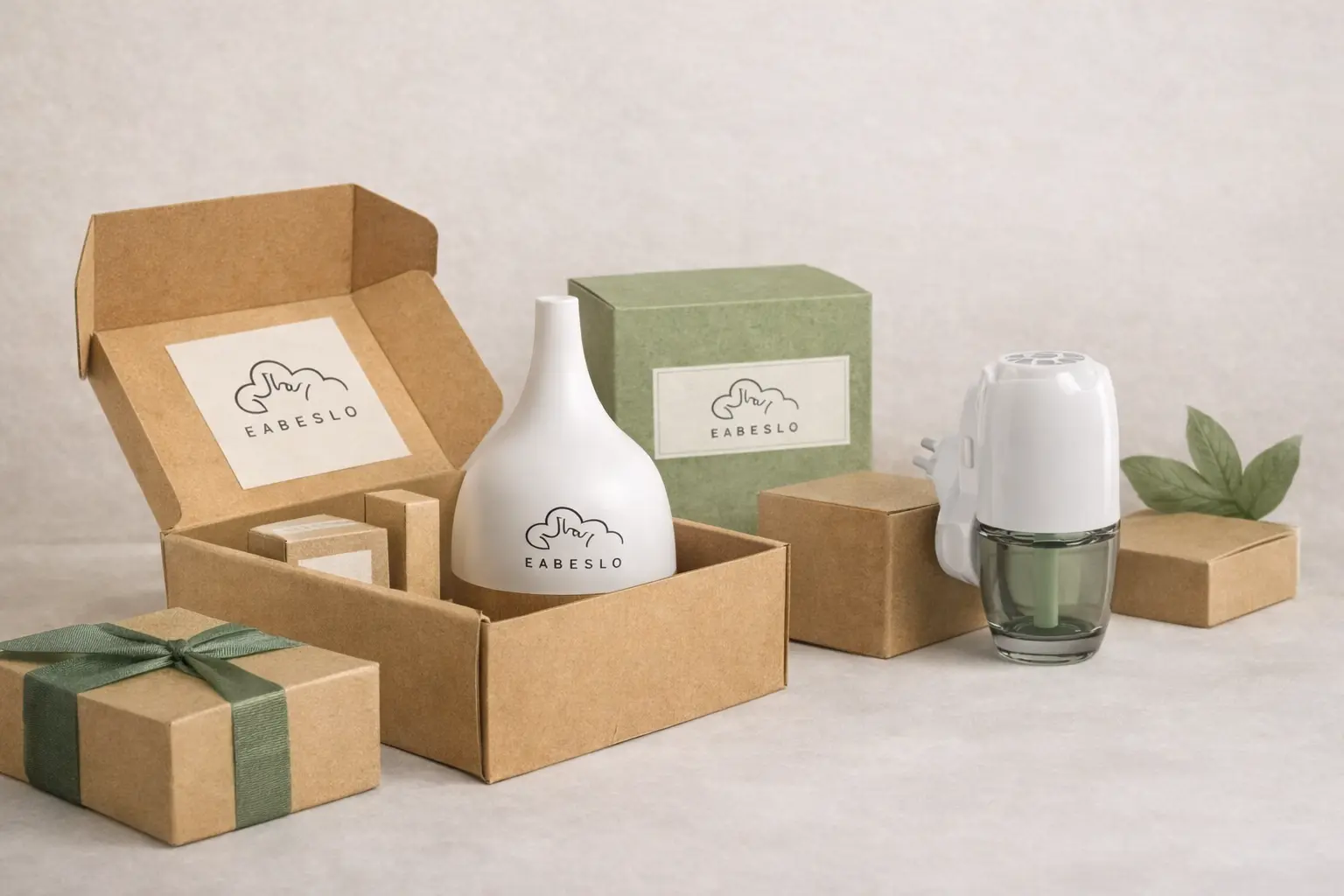 Private label aroma diffuser and plug-in air freshener packaging with custom logo branding by Green-Life B2B manufacturer for fragrance brands and wholesalers.