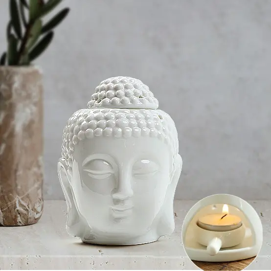 Green-Life oil burner designed for wax melt and essential oil fragrance applications, combining ceramic, glass, and metal designs for private label home fragrance and gifting product lines.