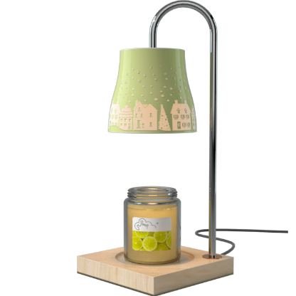 Green-Life ceramic candle warmer lamp GF25WL955 with cutout pattern shade, combining ambient light projection with wax melting for decorative candle fragrance collections.