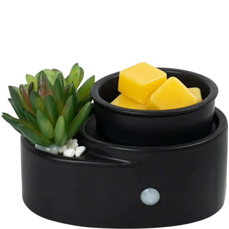 Green-Life ceramic tart warmer GF24ET1106E39 with succulent décor design, combining decorative plant elements with fragrance heating for lifestyle OEM collections.