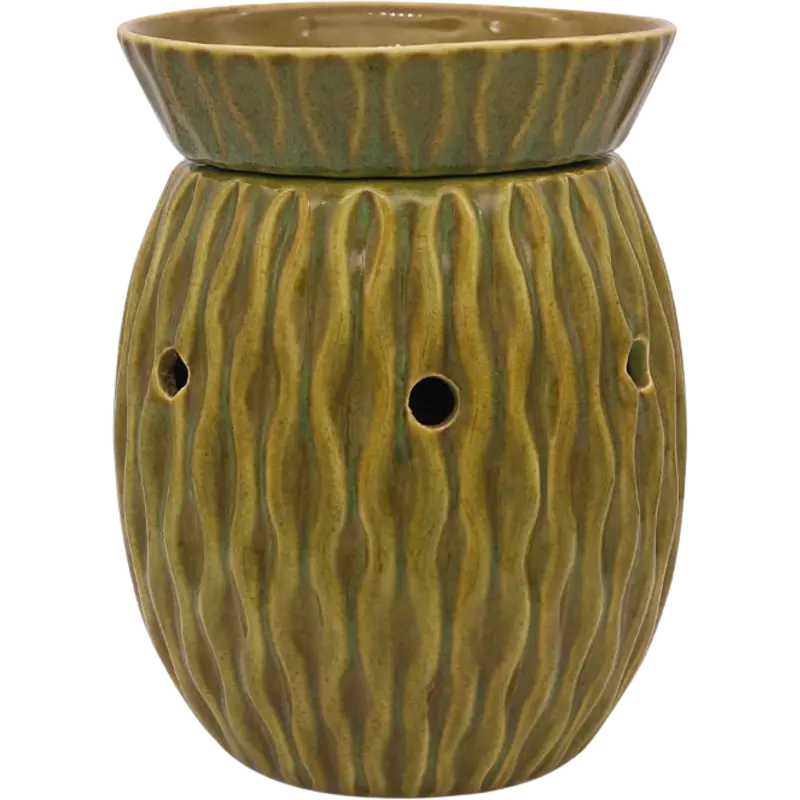 Green-Life ceramic wax melter lamp GF24EB1069E14 with kiln change glaze, featuring unique reactive finish for artistic fragrance collections.