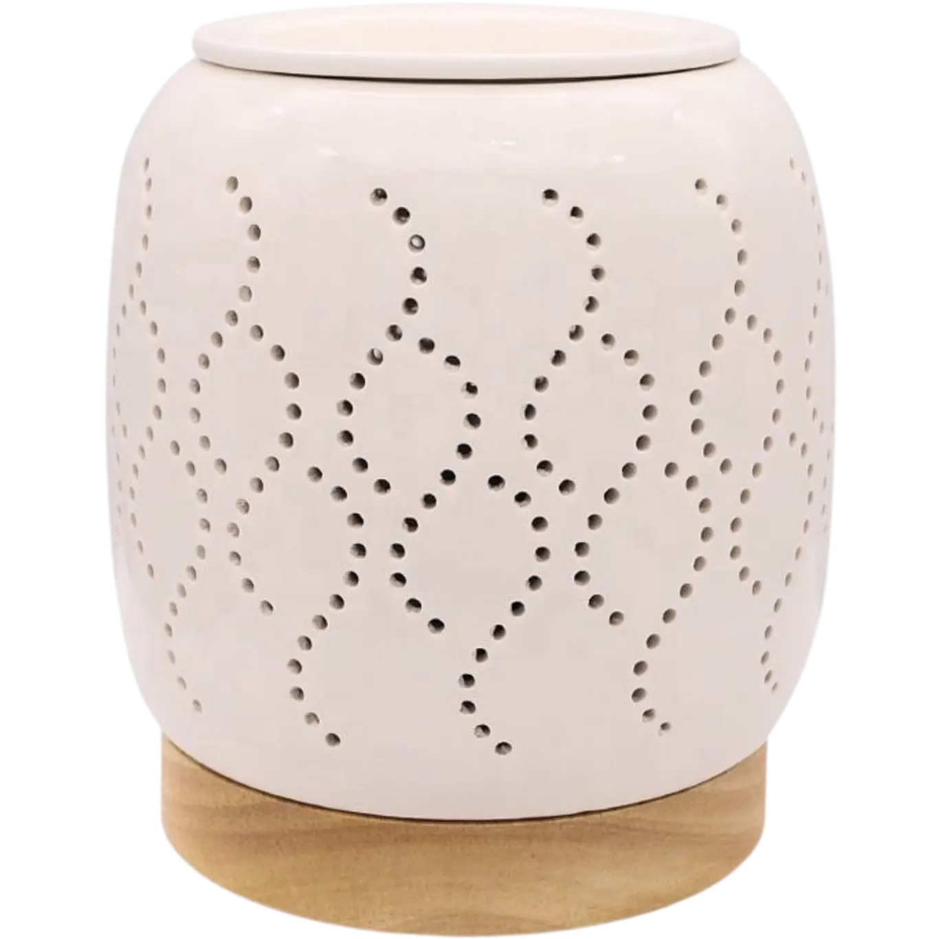 Green-Life ceramic wax melter lamp GF24EB1084E1 with color glazed finish, offering durable production and diverse color options for retail fragrance programs.