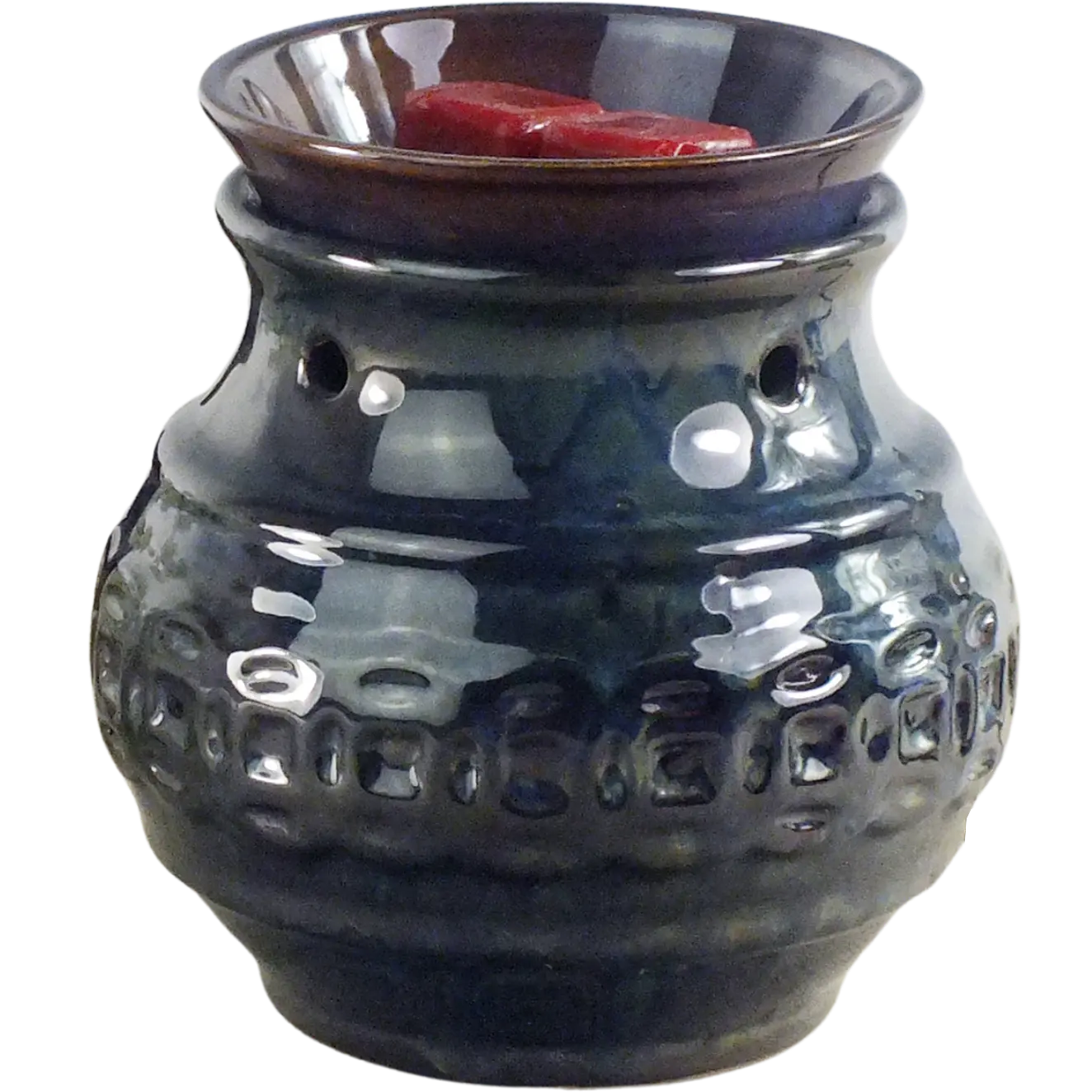 Green-Life ceramic wax melter lamp with GF24EB1477E14 kiln change glaze, featuring unique reactive finish for artistic fragrance collections.