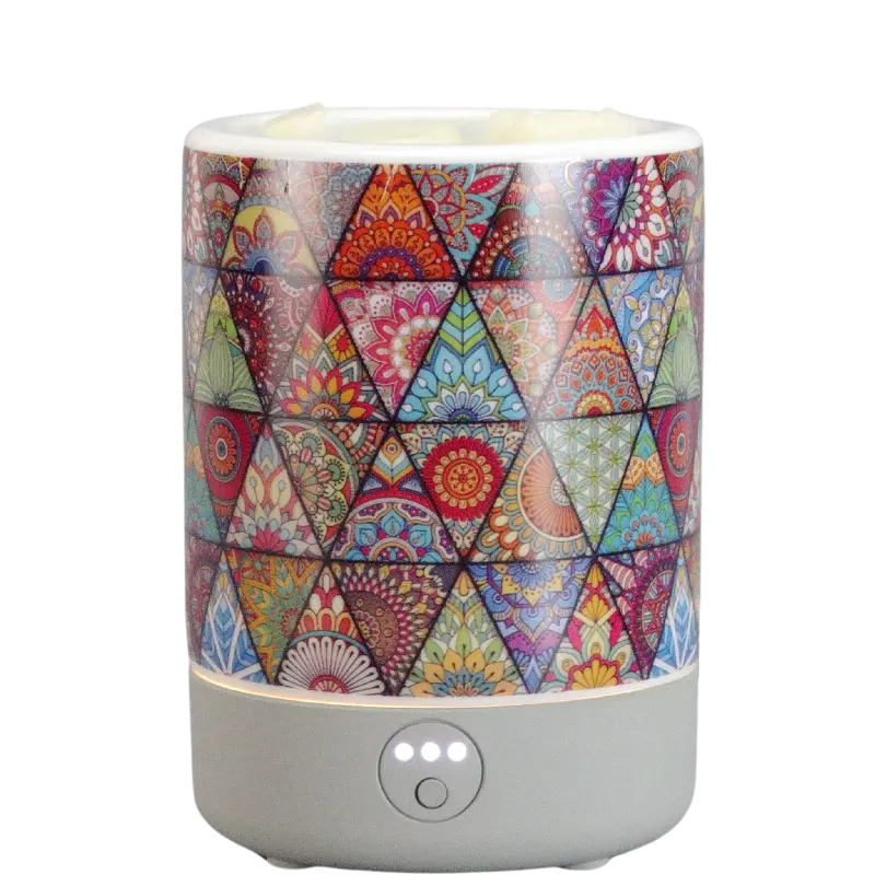 Green-Life ceramic wax melter lamp GF24EP394E13 with decal decoration using LED and PTC heating system, suitable for US and EU markets with safe and compliant wax melting solutions.