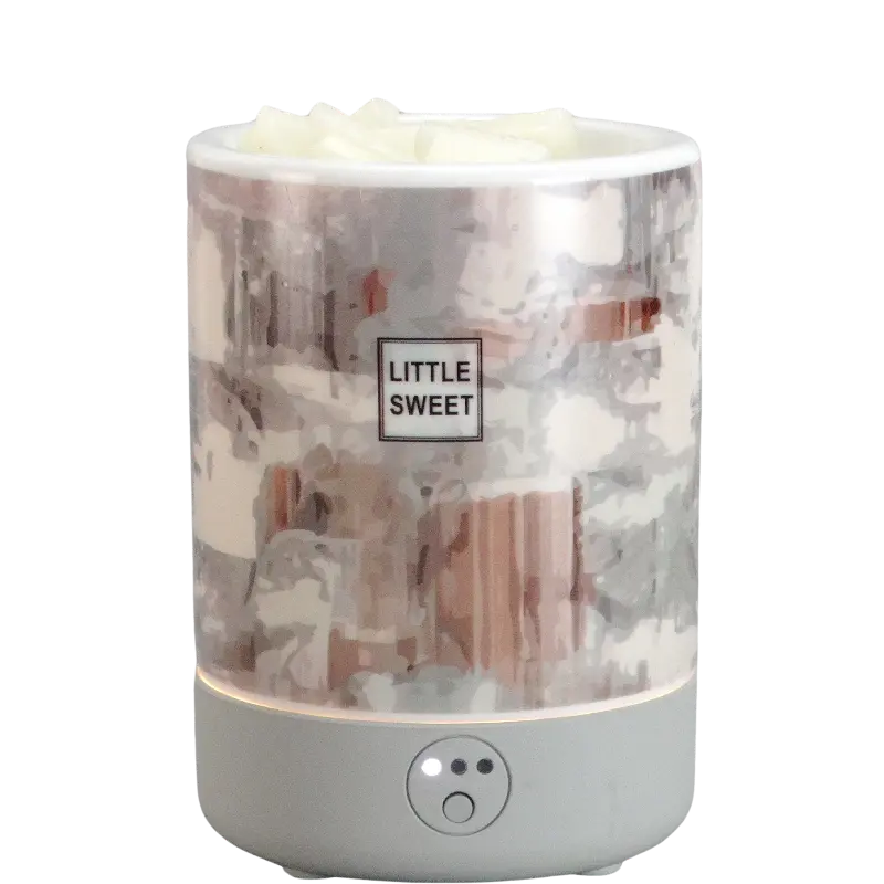 Green-Life ceramic wax melter lamp GF24EP398E12 with decal decoration using LED and PTC heating system, suitable for US and EU markets with safe and compliant wax melting solutions.