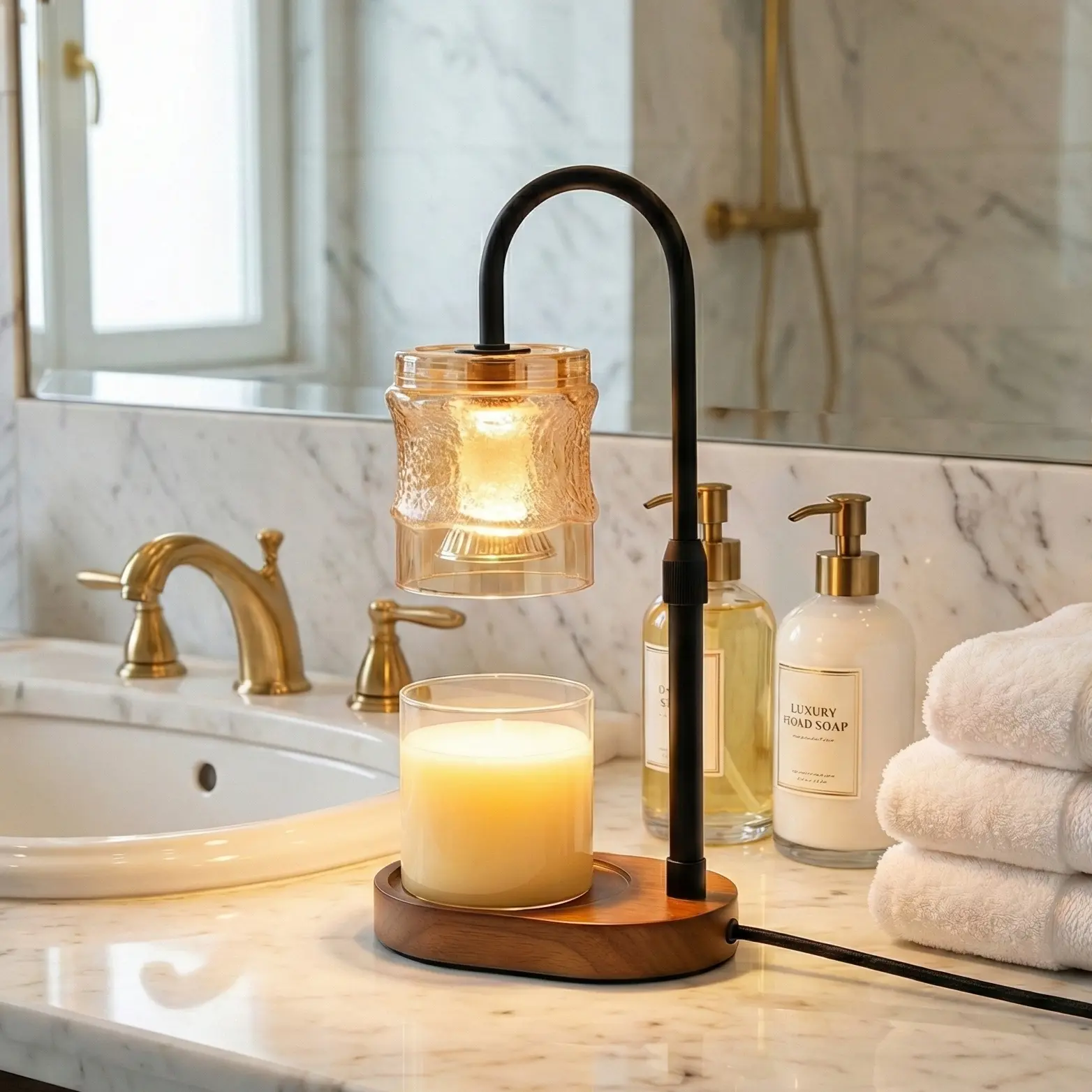 Green-Life glass candle warmer lamp GF013E14 with traditional decorative shade, suitable for classic candle collections and gift-oriented fragrance products.