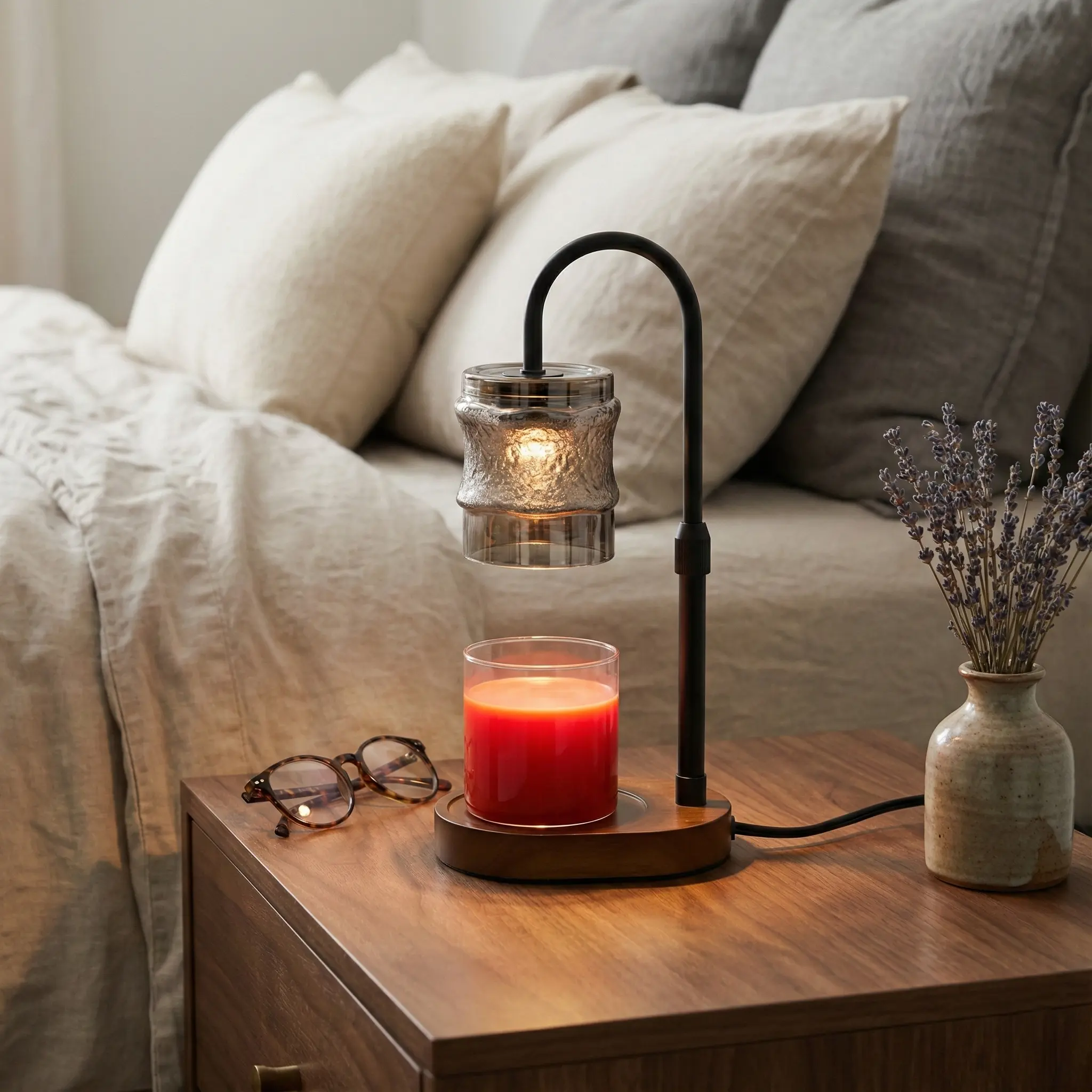 Green-Life glass candle warmer lamp GF010E14 with traditional decorative shade, suitable for classic candle collections and gift-oriented fragrance products.