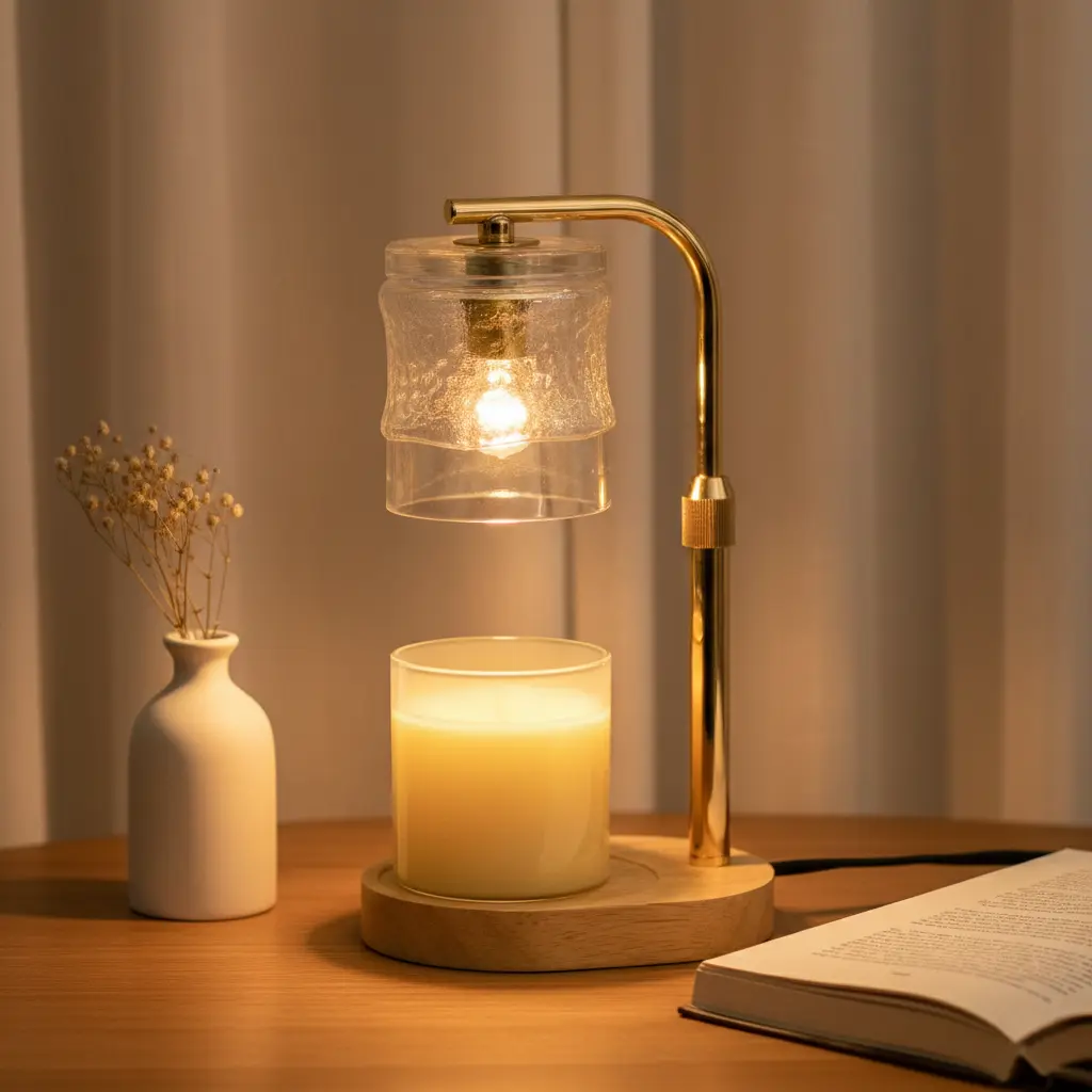 Green-Life glass candle warmer lamp GF013E14 with traditional decorative shade, suitable for classic candle collections and gift-oriented fragrance products.