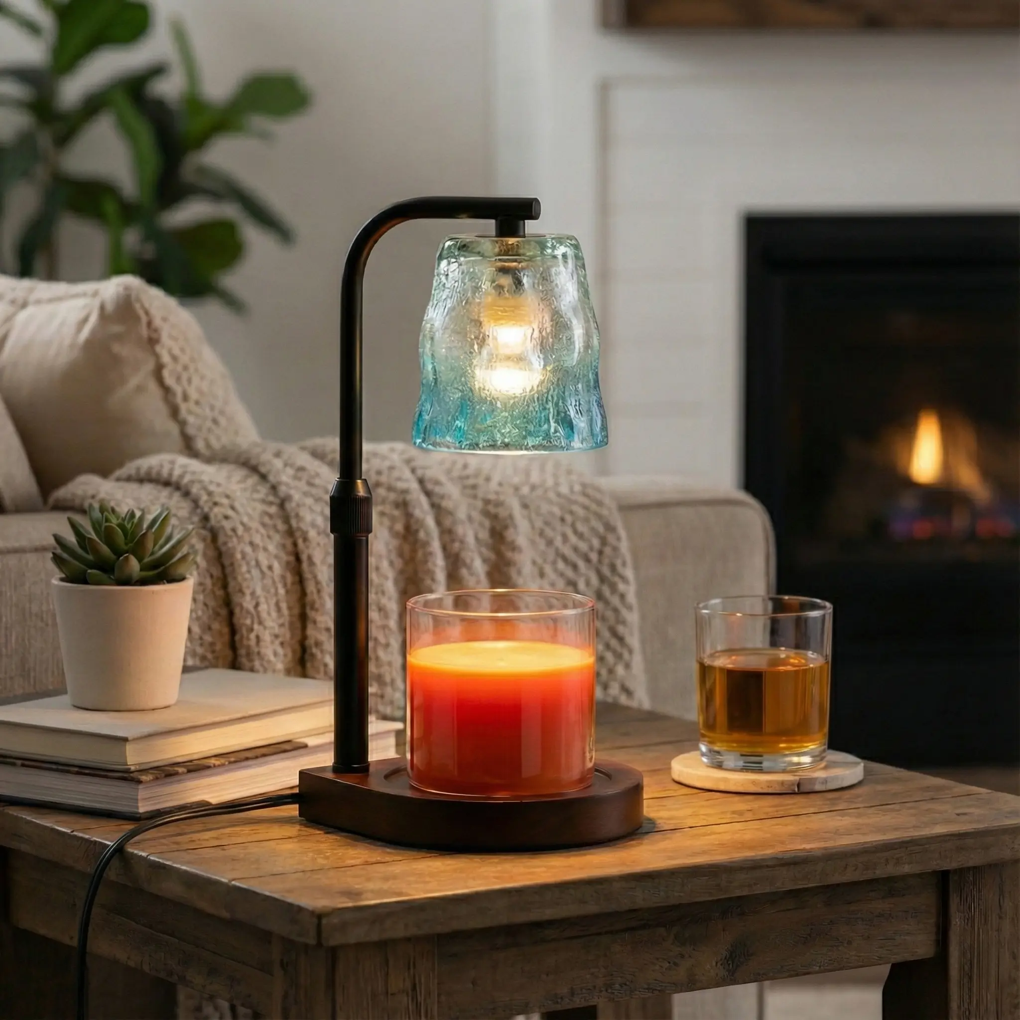 Green-Life glass candle warmer lamp GF014E14 with traditional decorative shade, suitable for classic candle collections and gift-oriented fragrance products.