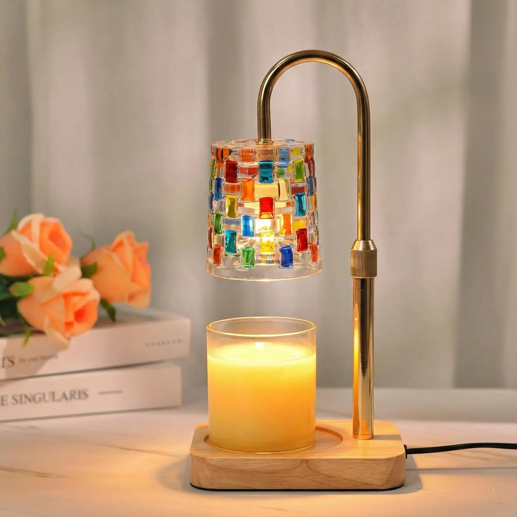 Green-Life glass candle warmer lamp GF017E14 with traditional decorative shade, suitable for classic candle collections and gift-oriented fragrance products.