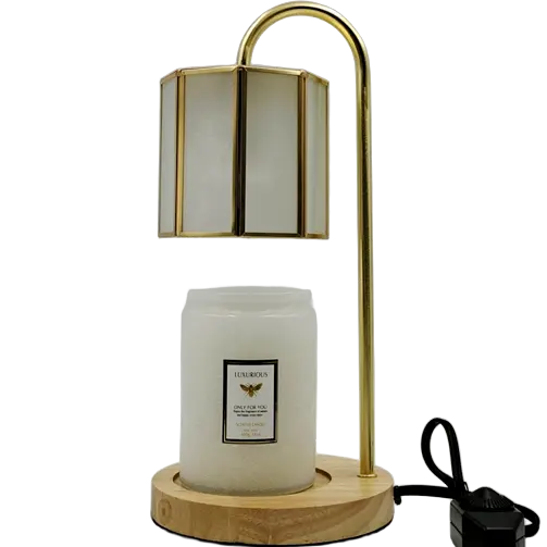 Green-Life glass candle warmer lamp GF25WL04E43 with metal frame structure, combining protective design and visual presentation for premium candle fragrance collections.