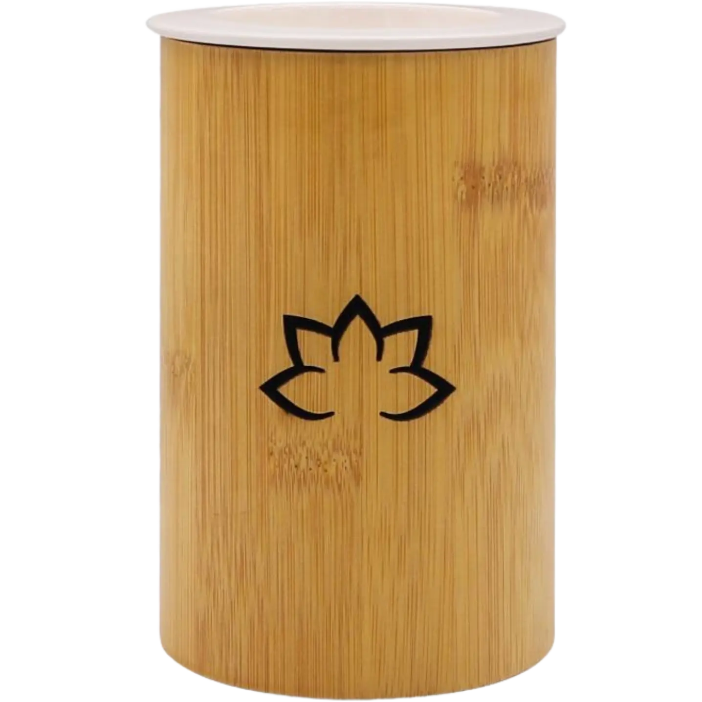 Green-Life glass wax melter lamp GF24EB1011E14 with bamboo frame, combining eco-friendly material with wax melting for lifestyle fragrance collections.