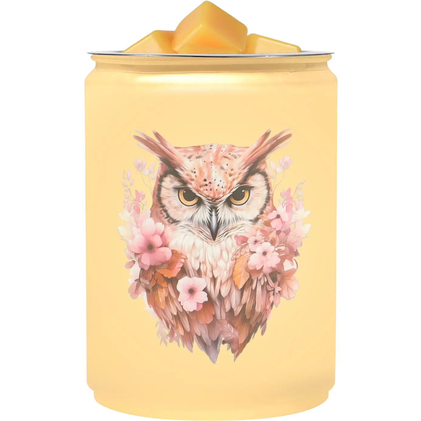 Green-Life glass wax melter lamp GF24EB1038E39 with decal decoration using halogen bulb heating, designed for strong wax melt performance and decorative fragrance collections in US retail markets.