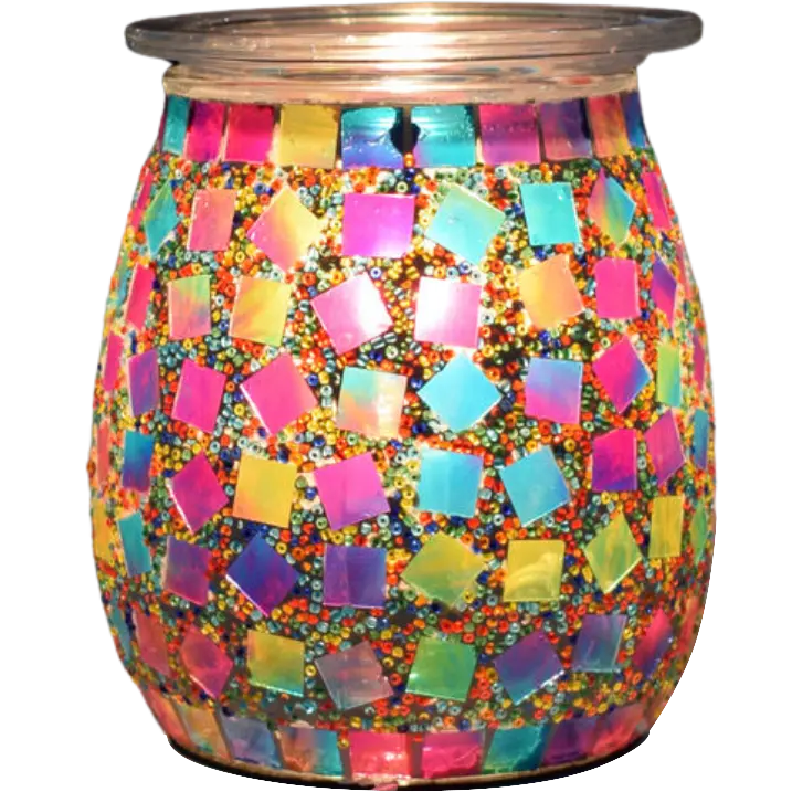 Green-Life mosaic glass wax melter lamp GF24EB1240E13 designed for decorative lighting effect and wax melting, suitable for gift markets and boutique fragrance collections.