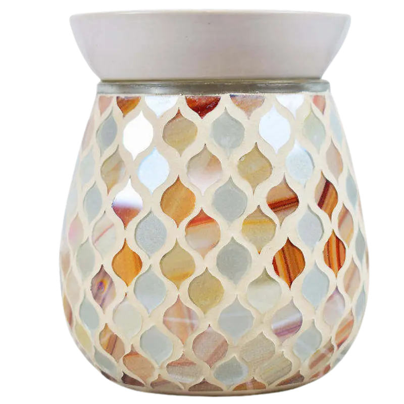 Green-Life mosaic glass wax melter lamp GF24EB1240E13 designed for decorative lighting effect and wax melting, suitable for gift markets and boutique fragrance collections.
