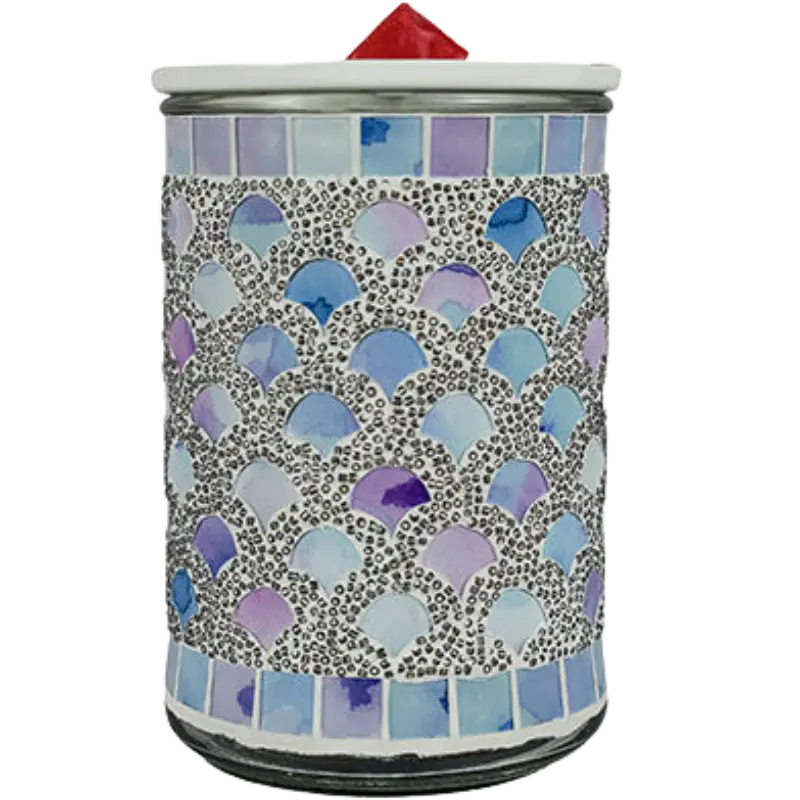 Green-Life mosaic glass wax melter lamp GF24EB1254E13 designed for decorative lighting effect and wax melting, suitable for gift markets and boutique fragrance collections.