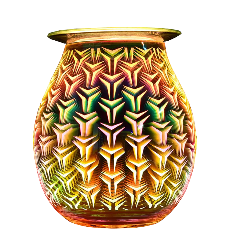 Green-Life glass wax melter lamp GF24EB1360E13 with 3D engraving effect, combining visual lighting patterns with wax melting for decorative fragrance programs.