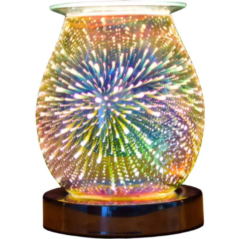 Green-Life glass wax melter lamp GF24EB1361E13 with 3D engraving effect, combining visual lighting patterns with wax melting for decorative fragrance programs.