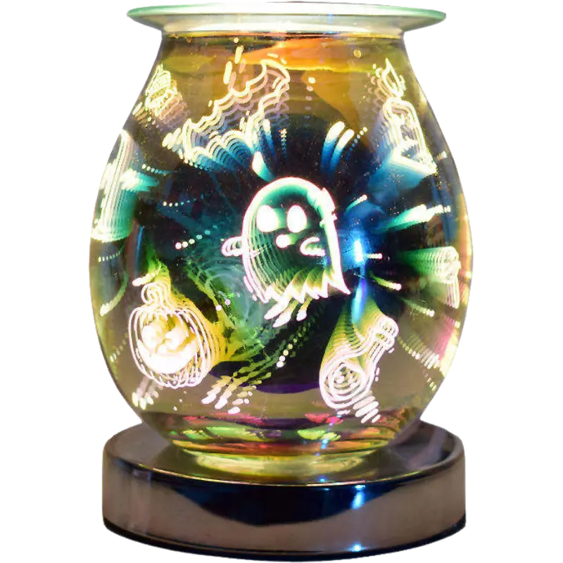 Green-Life glass wax melter lamp GF24EB1363E13 with 3D engraving effect, combining visual lighting patterns with wax melting for decorative fragrance programs.