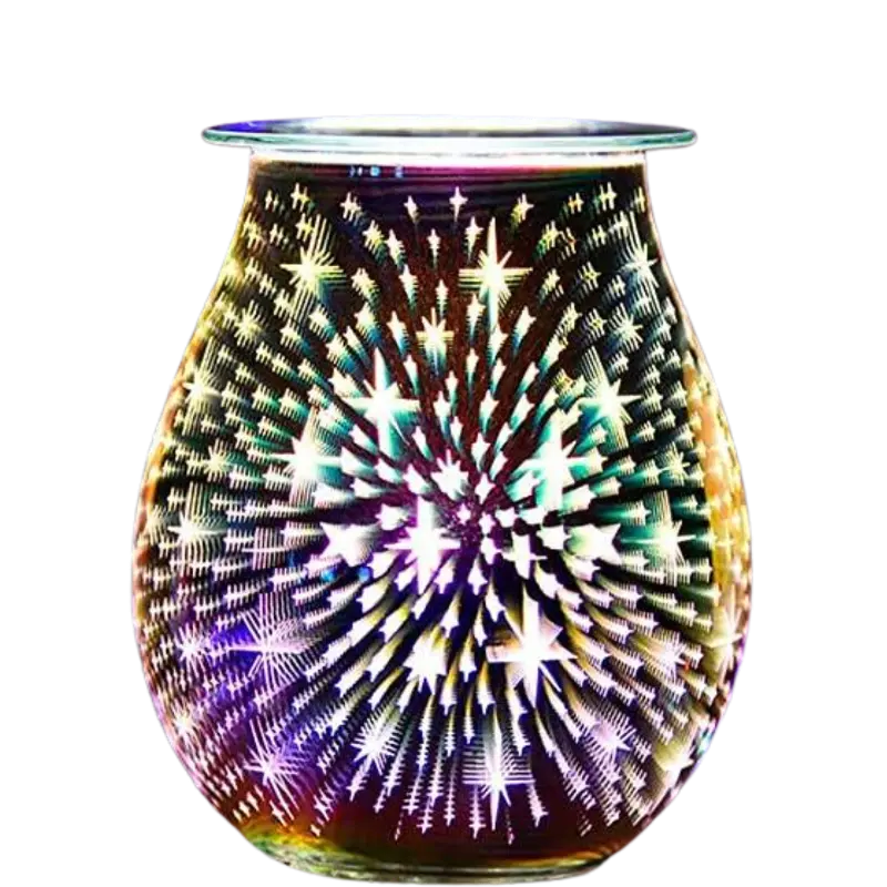 Green-Life glass wax melter lamp GF24EB1365E13 with 3D engraving effect, combining visual lighting patterns with wax melting for decorative fragrance programs.