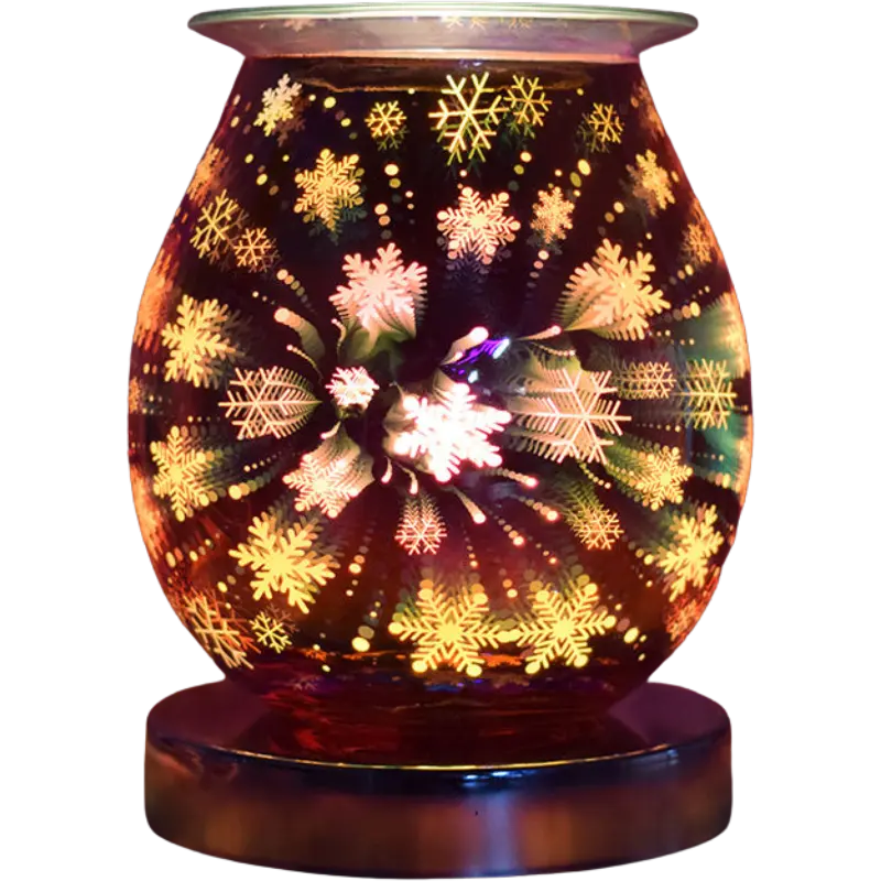 Green-Life glass wax melter lamp GF24EB1367E13 with 3D engraving effect, combining visual lighting patterns with wax melting for decorative fragrance programs.