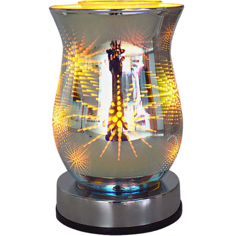 Green-Life glass wax melter lamp GF24EB1367E13 with 3D engraving effect, combining visual lighting patterns with wax melting for decorative fragrance programs.