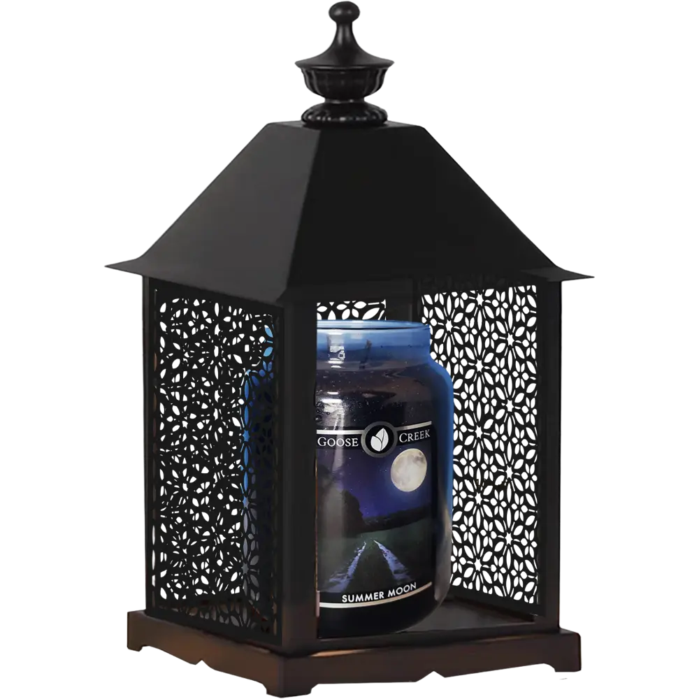 Green-Life metal candle warmer lamp GF24EB1222E13 in lantern shape, combining portable design and decorative lighting for candle fragrance collections.