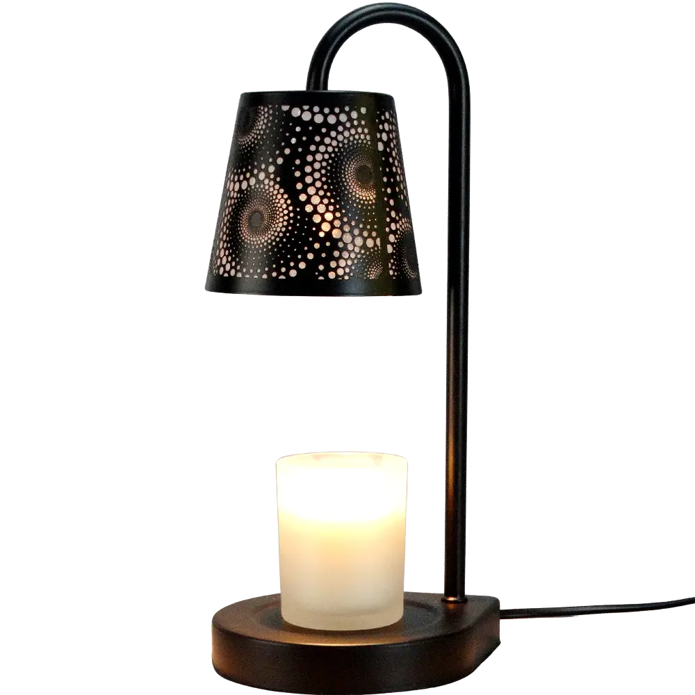 Green-Life metal candle warmer lamp GF24EB431E25 with cutout shade design, creating patterned light effects while melting wax for decorative candle collections.