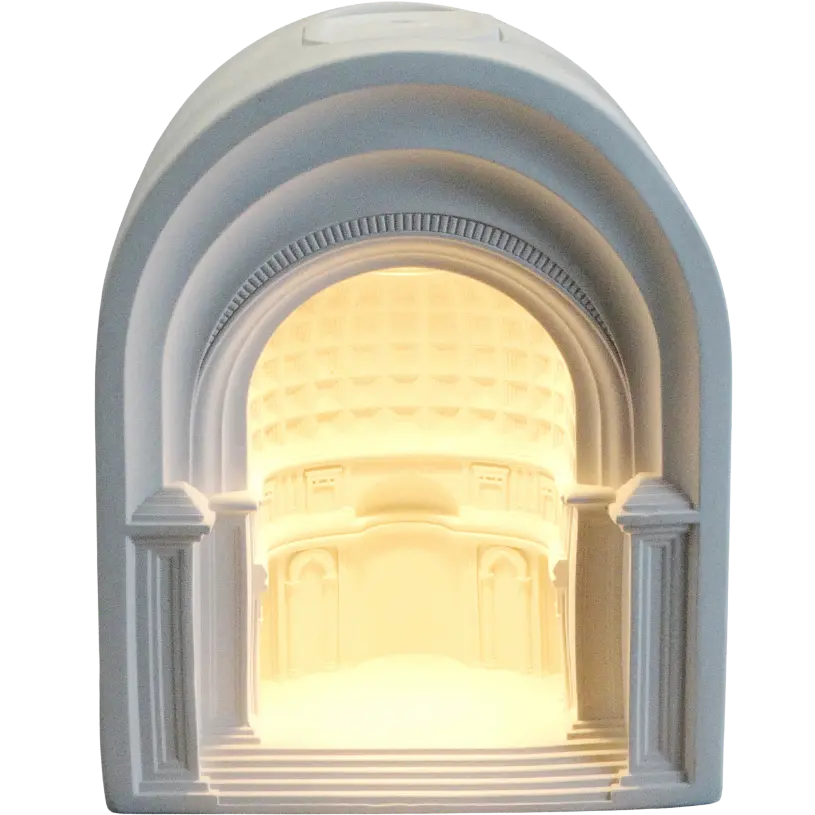 Green-Life plaster candle warmer lamp GF23EB331 inspired by Roman architecture, combining sculptural design with candle warming for artistic fragrance collections.