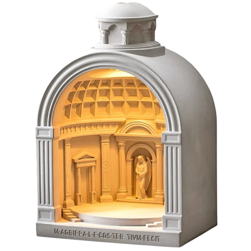 Green-Life plaster candle warmer lamp GF23EB336 inspired by Roman architecture, combining sculptural design with candle warming for artistic fragrance collections.