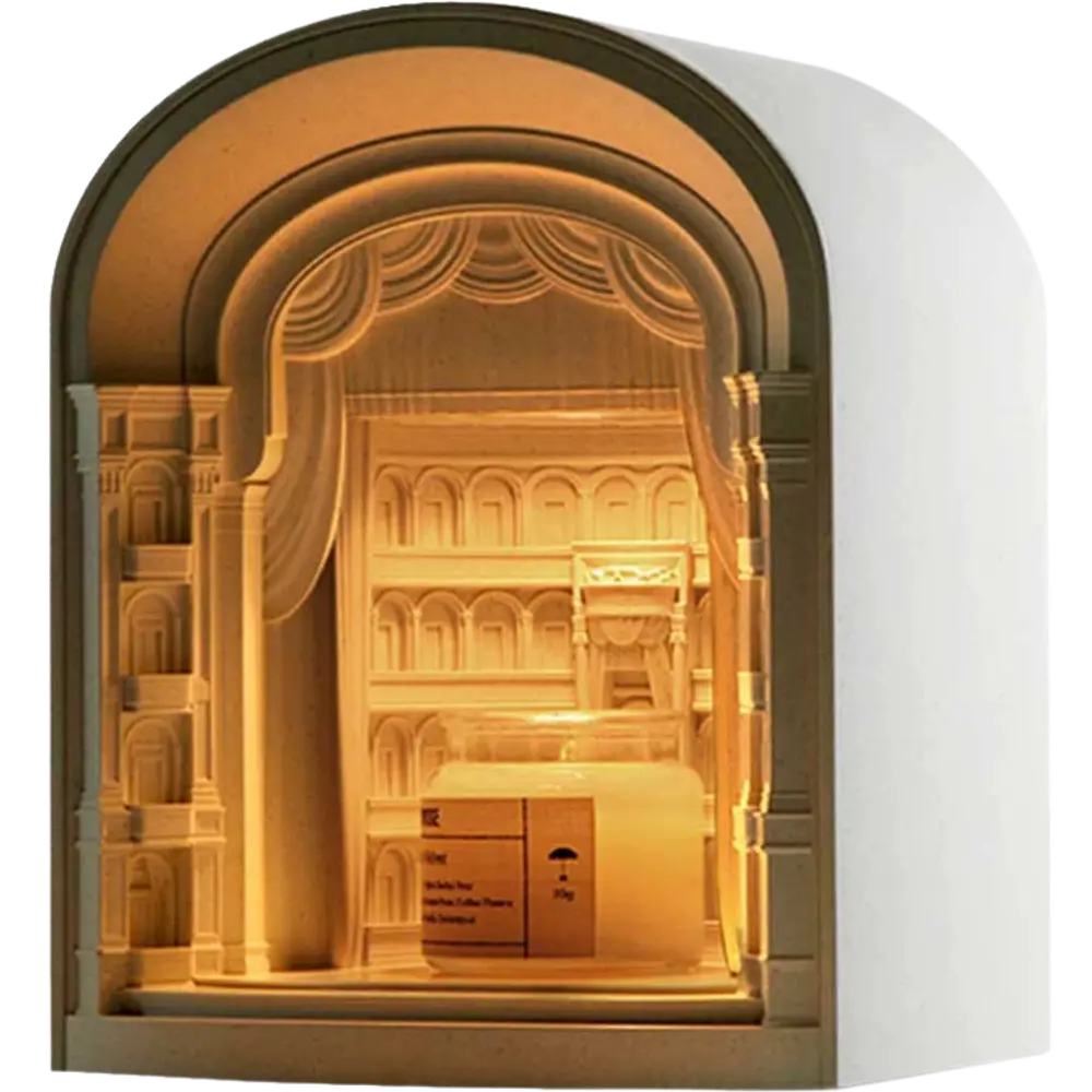 Green-Life plaster candle warmer lamp GF23EB337 inspired by Roman architecture, combining sculptural design with candle warming for artistic fragrance collections.