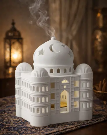 Plaster Incense Cone Holder 01 Islamic Architecture Green-Life Green-Life plaster incense cone holder inspired by Islamic architecture, developed for Middle East fragrance brands and decorative incense product lines with OEM customization support