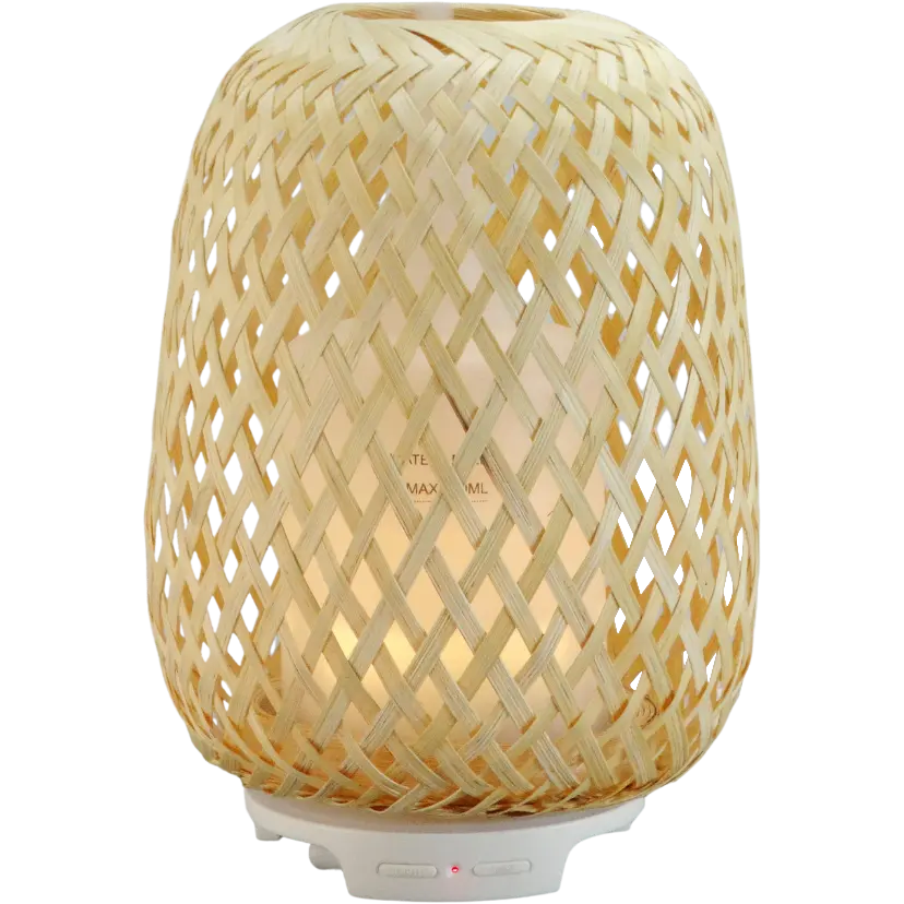 Green-Life woven style bamboo ultrasonic diffuser GL25EA614 featuring handcrafted bamboo weave design, combining natural texture with ultrasonic aroma diffusion for decorative fragrance brands and private label collections.