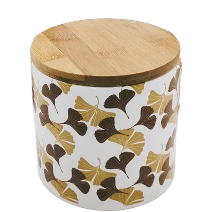 Green-Life ceramic candle jar GF25CJ061 with decal decoration, supporting detailed graphic application and scalable production for private label fragrance brands.
