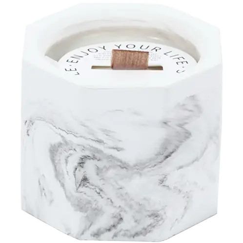 Green-Life ceramic candle jar GF25CJ324 with marble swirl effect, offering natural stone-like patterns for premium fragrance branding and differentiation.
