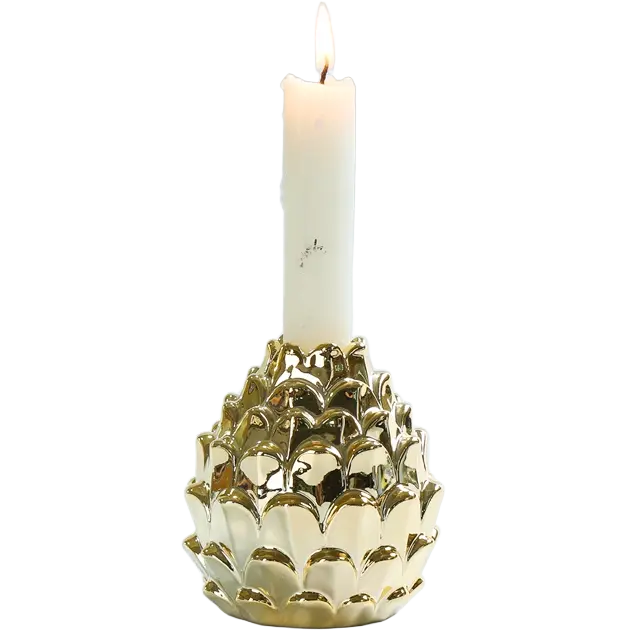 Green-Life ceramic candle stick holder GF25CH848 with electroplated finish, delivering metallic aesthetics for premium and giftable candle collections.