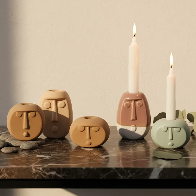 Green-Life ceramic candle stick holder GF25CH881 with sculptural design, supporting artistic candle lines and brand differentiation strategies.
