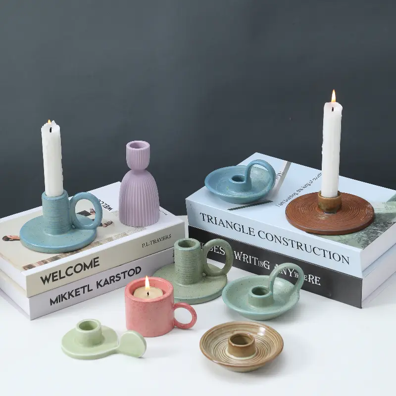 Green-Life ceramic candle stick holder GF25CH994 with color glaze finish, supporting mass customization and consistent production for private label candle brands.