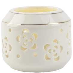 Green-Life ceramic luminary candle holder GF25CH536 with cutout pattern, projecting decorative light effects that support seasonal launches and visual merchandising.