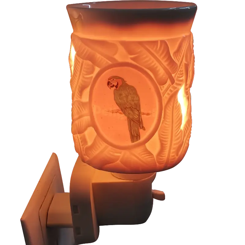 Green-Life ceramic plug-in wax warmer GLC1903227S with decal decoration, developed for detailed pattern designs and scalable fragrance retail programs.