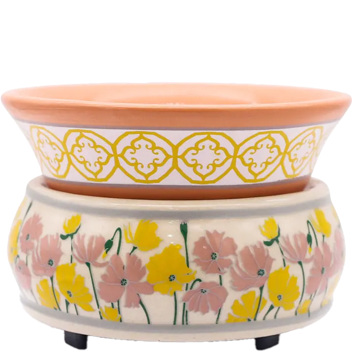 Green-Life ceramic tart warmer GF24ET1001E1 with decal decoration, designed for detailed pattern application and stable mass production in OEM fragrance programs.
