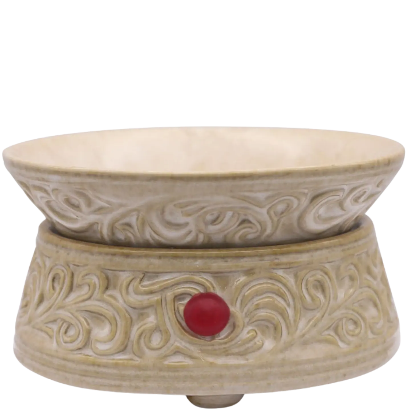 Green-Life ceramic tart warmer GF24ET1129E1 with kiln change glaze, featuring unique reactive finish for differentiated fragrance collections and artistic product lines.