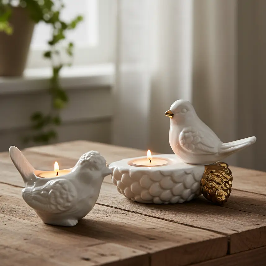 Green-Life ceramic tealight holder GF20165 with nature inspired elements, suitable for cohesive brand storytelling and themed product lines.