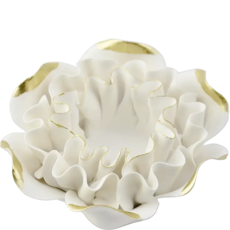Green-Life ceramic tealight holder GF25CH784 with handcrafted flower design, ideal for gift-oriented candle sets and premium decorative collections.