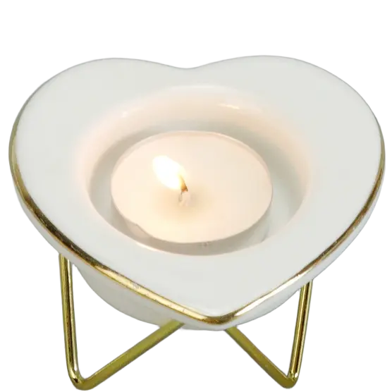Green-Life ceramic tealight holder GF85708C-JC26 with metal stand, combining structure and elevation for enhanced candle display and retail presentation.