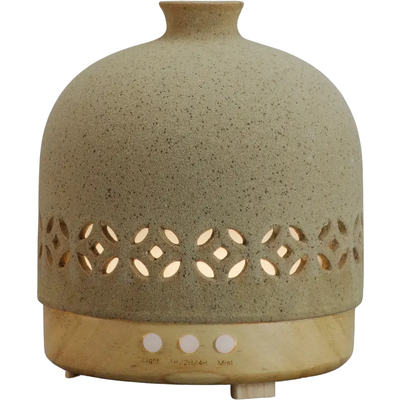 Green-Life ceramic ultrasonic diffuser GF24EA0908E41 with transmutation glaze finish and wooden base, created for premium fragrance brands and importers seeking artistic ceramic diffuser designs with strong shelf appeal.