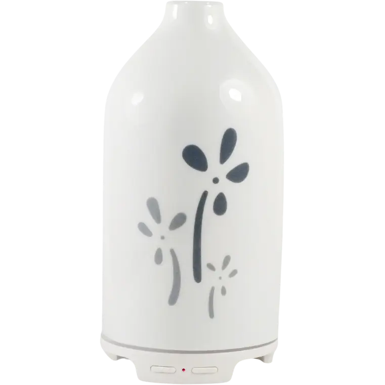 Green-Life ceramic ultrasonic diffuser GLE18011590 with decal decoration, ideal for custom artwork projects, branded fragrance collections, and importers needing flexible surface design options.