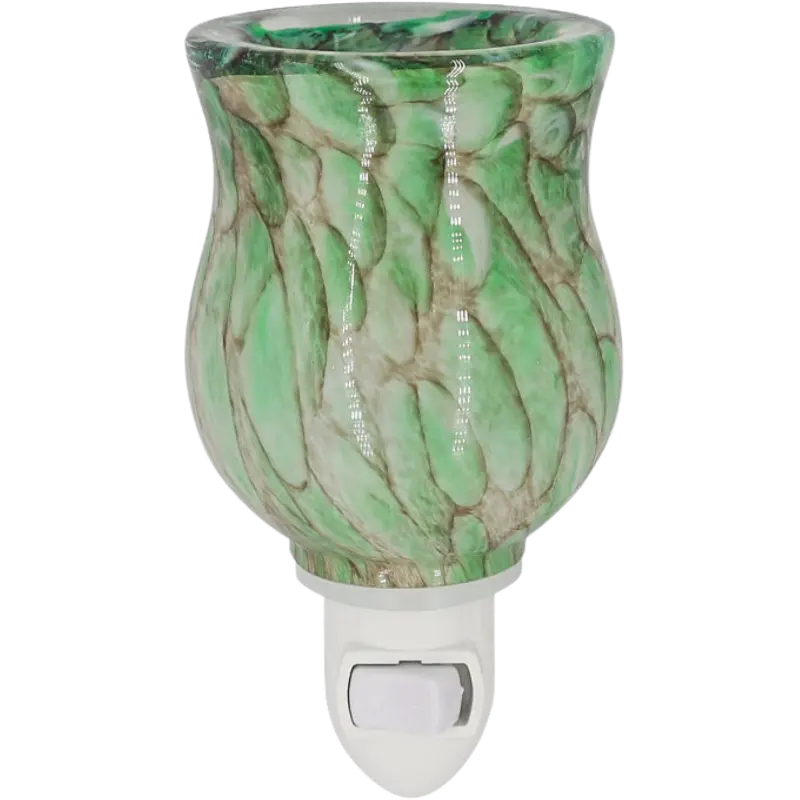 Green-Life liuli glass plug-in wax warmer GF24EP1135E14 featuring artistic glass finish and warm glow, designed for boutique fragrance collections and decorative lighting products.