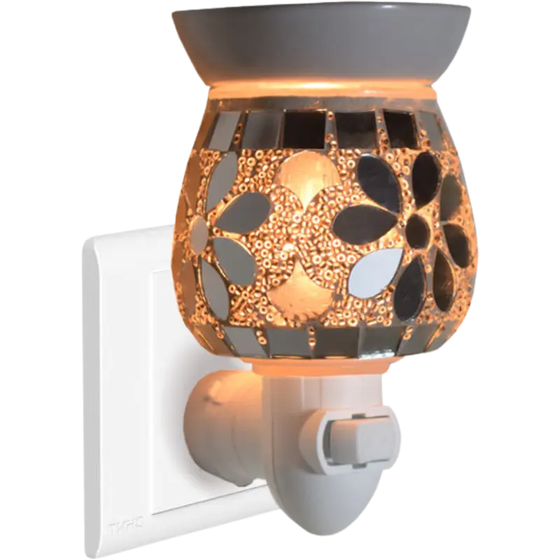 Green-Life mosaic glass plug-in wax warmer GF24EP1439E13 combining decorative lighting and wax melting, suitable for fragrance gift markets and night light retail programs.